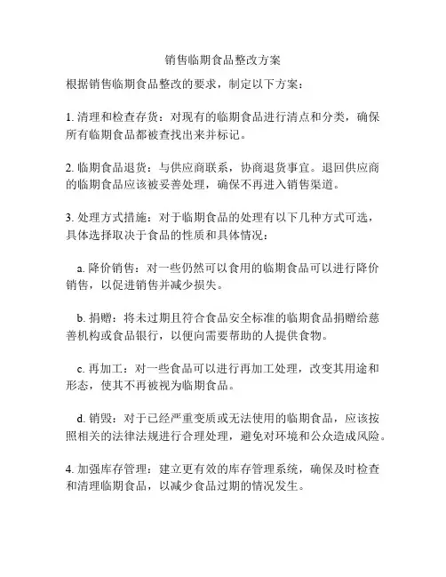 销售临期食品整改方案