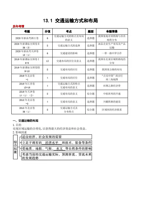 2021年高考地理一轮复习讲练测-交通运输方式和布局(讲义)解析版