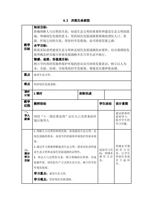 人教2011版道德与法治九年级上册《文明与家园 第六课 建设美丽中国 共筑生命家园》_10