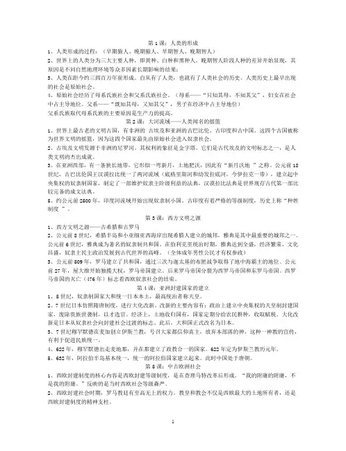 世界历史上复习提纲