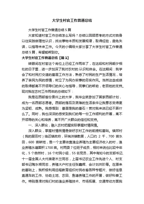 大学生村官工作普通总结5篇
