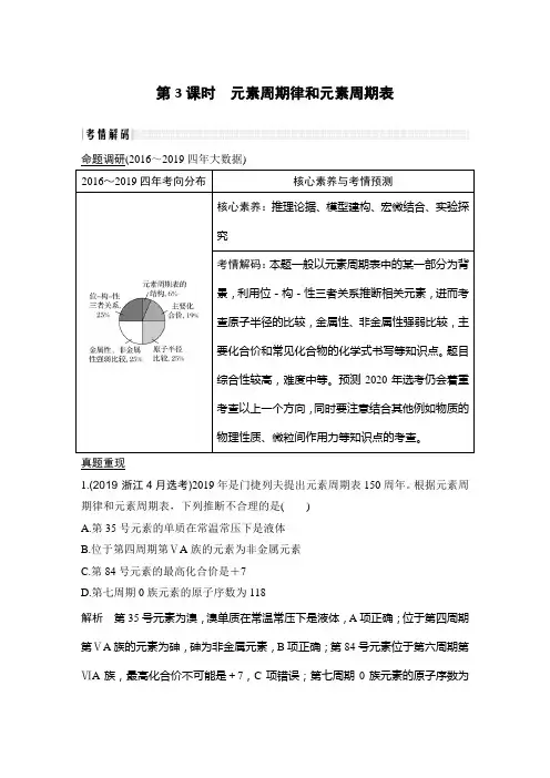 2020届高三化学二轮复习——元素周期律和元素周期表