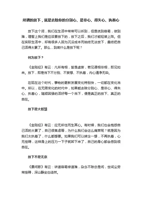 所谓的放下，就是去除你的分别心、是非心、得失心、执着心