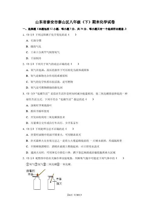 山东省泰安市泰山区八年级(下)期末化学试卷