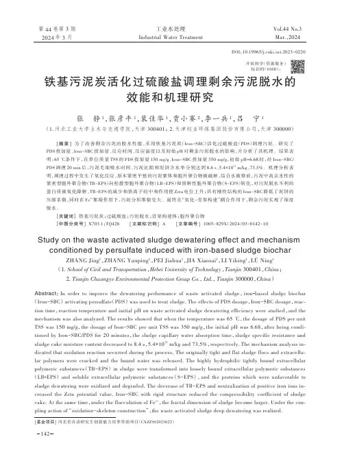 铁基污泥炭活化过硫酸盐调理剩余污泥脱水的效能和机理研究