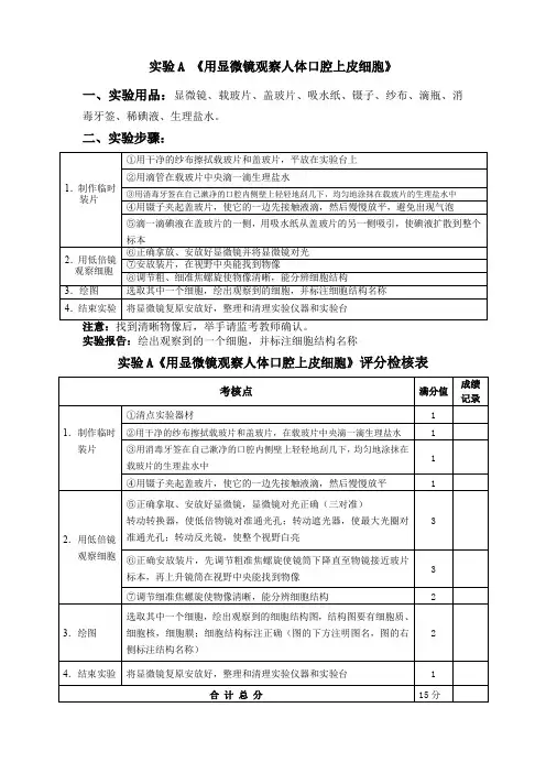 2018年六安市中考生物实验操作试题及实验报告