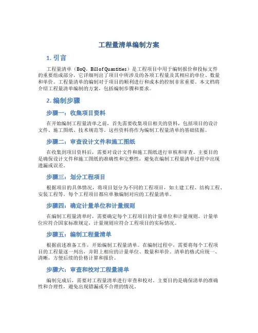 工程量清单 编制 方案