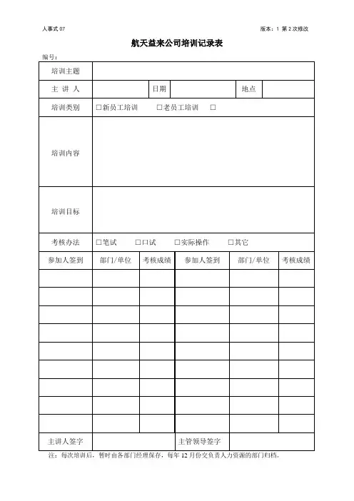 培训记录表(全套)