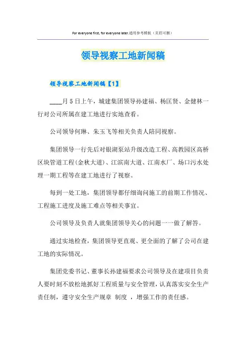 领导视察工地新闻稿