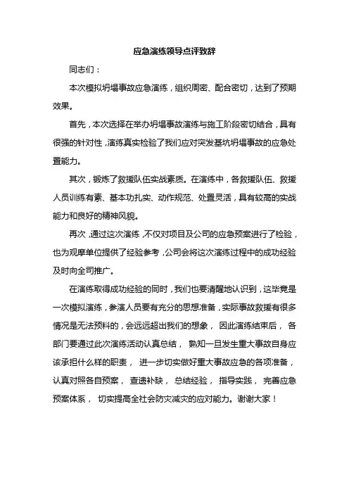 应急演练领导点评致辞