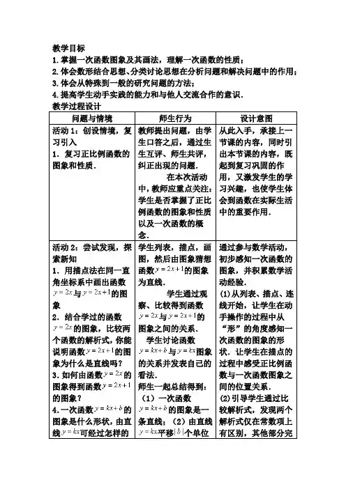 初中数学_一次函数的图像和性质教学设计学情分析教材分析课后反思