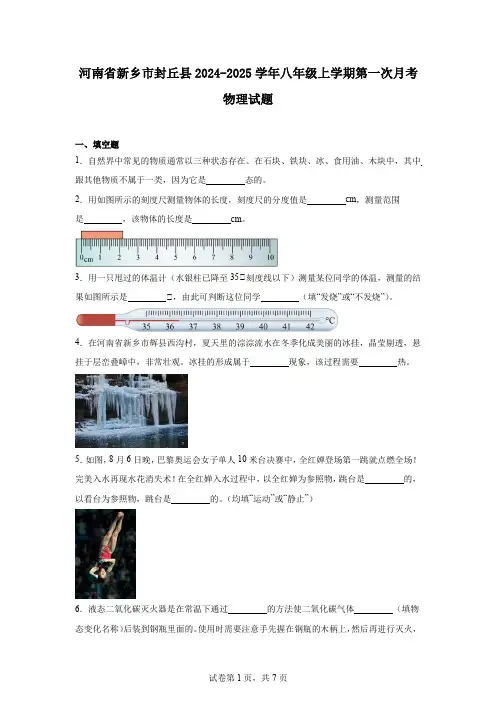河南省新乡市封丘县2024-2025学年八年级上学期第一次月考物理试题