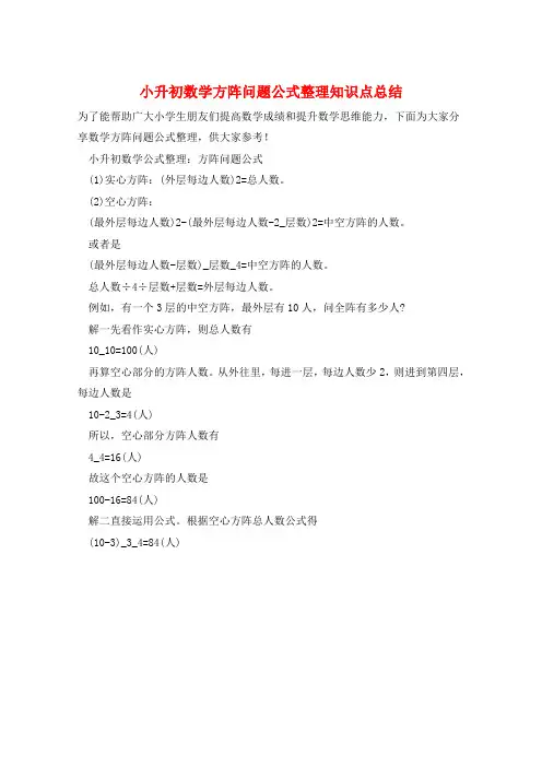 小升初数学方阵问题公式整理知识点总结  