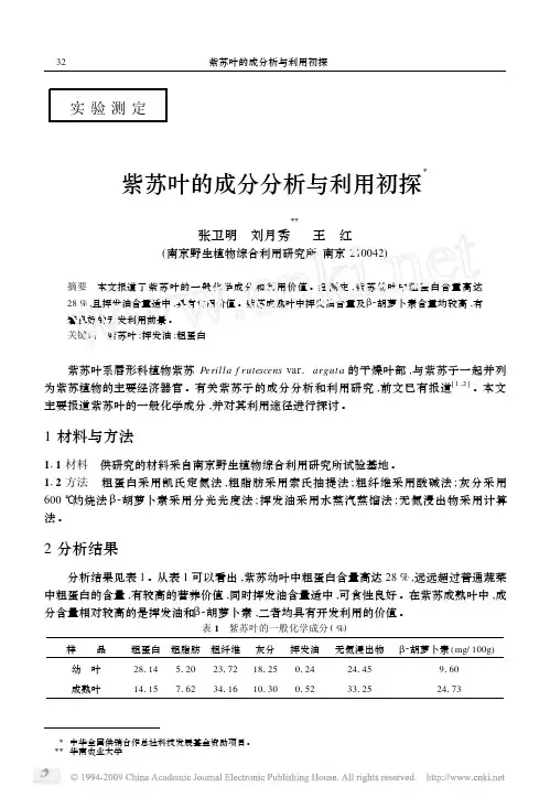 紫苏叶的成分分析与利用初探