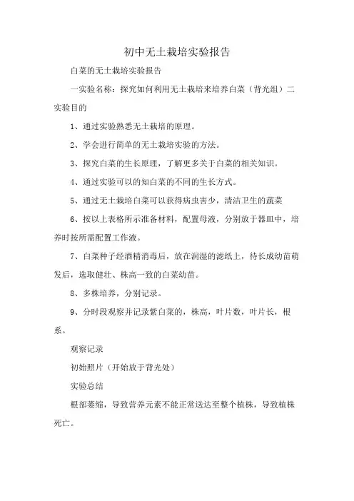 初中无土栽培实验报告