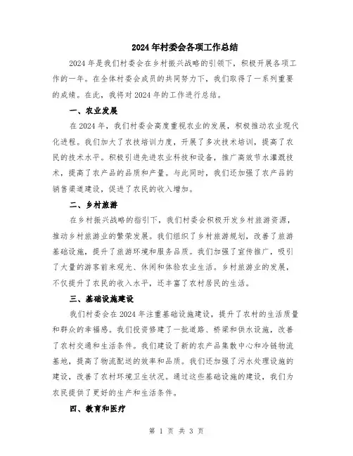 2024年村委会各项工作总结