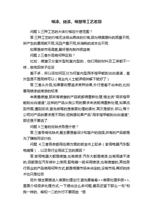 喷漆、烤漆、喷塑等工艺差别