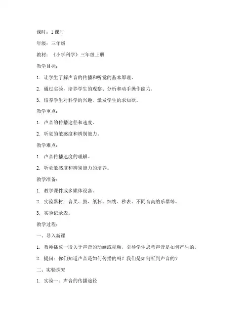 小学科学听觉实验教案模板