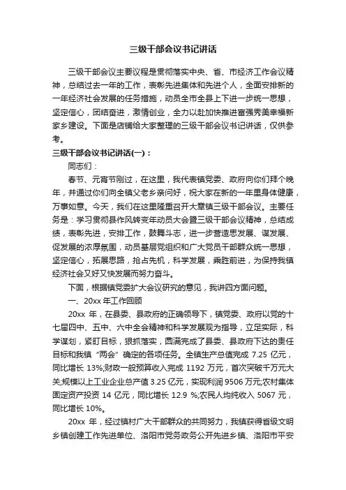 三级干部会议书记讲话
