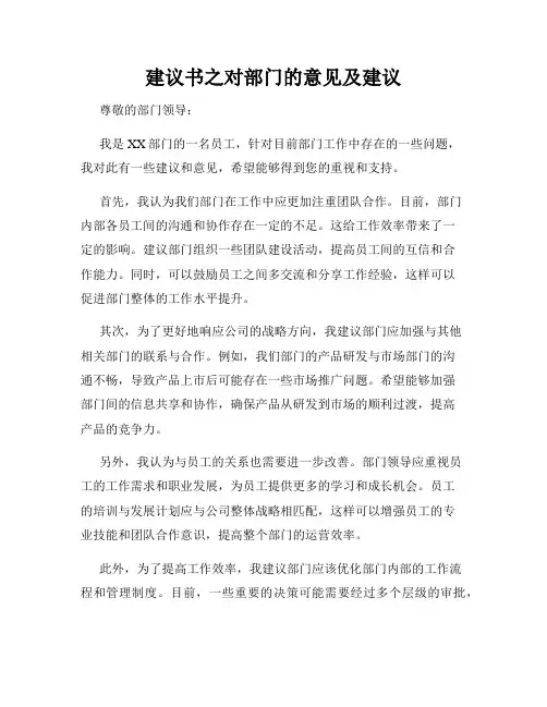 建议书之对部门的意见及建议