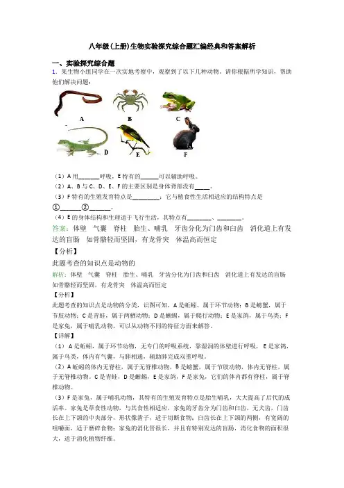 八年级(上册)生物实验探究综合题汇编经典和答案解析
