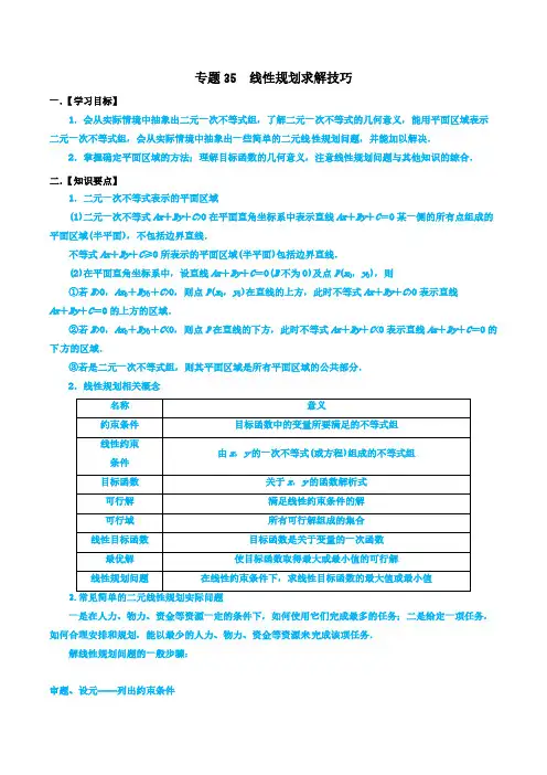 高考数学命题热点名师解密专题：线性规划求解技巧(理)含答案解析