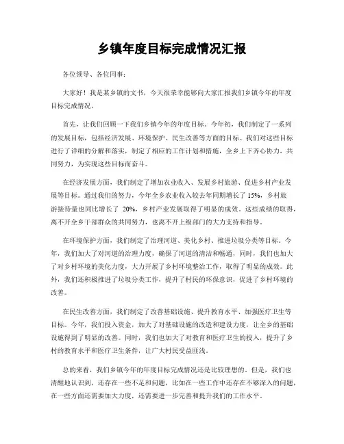 乡镇年度目标完成情况汇报