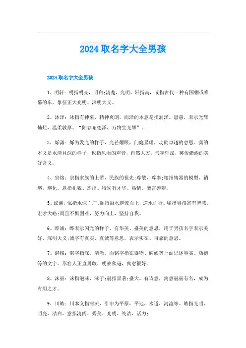 2024取名字大全男孩
