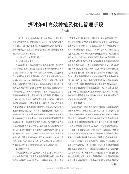 探讨茶叶高效种植及优化管理手段