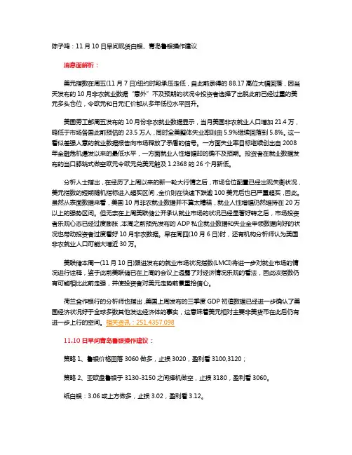 陈子鸣：11月10日早间现货白银、青岛鲁银操作建议