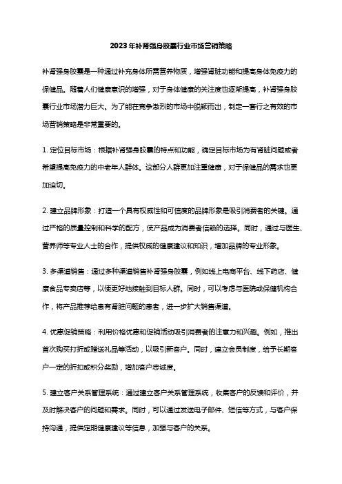 2023年补肾强身胶囊行业市场营销策略