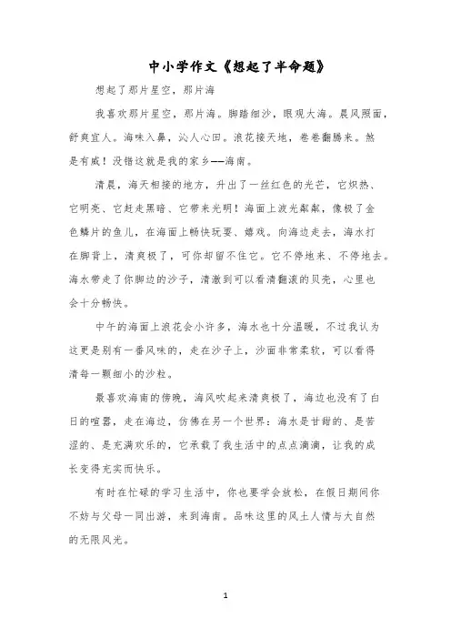 中小学作文《想起了半命题》