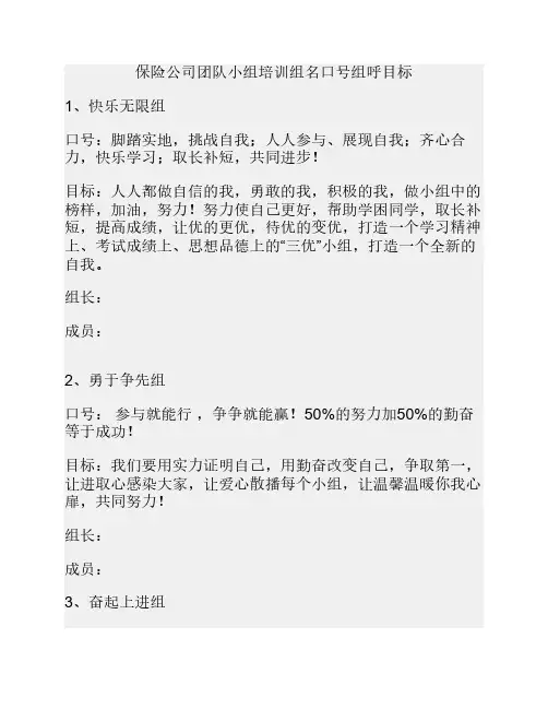 保险公司团队小组培训组名口号组呼目标