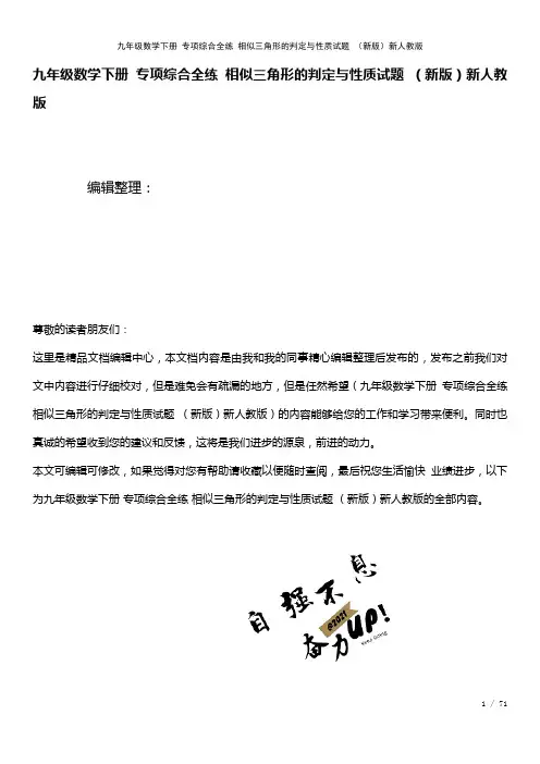 九年级数学下册专项综合全练相似三角形的判定与性质试题新人教版(2021年整理)