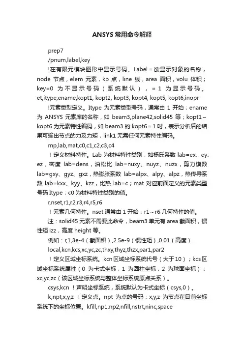 ANSYS常用命令解释