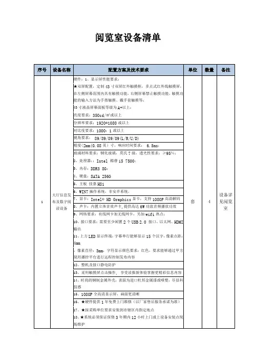 阅览室设备清单