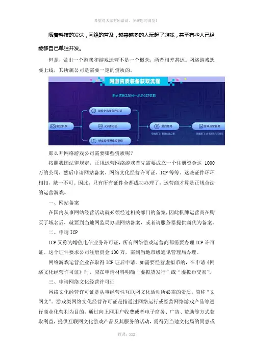 开游戏公司需要哪些资质