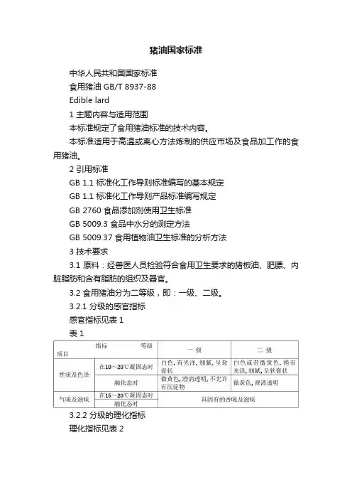 猪油国家标准
