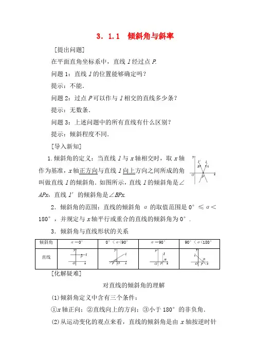 高中数学 第三章 直线与方程 3.1.1 倾斜角与斜率教案数学教案