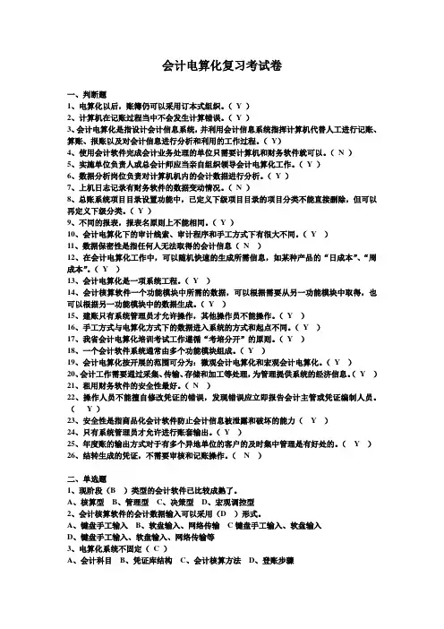 会计电算化复习考试卷