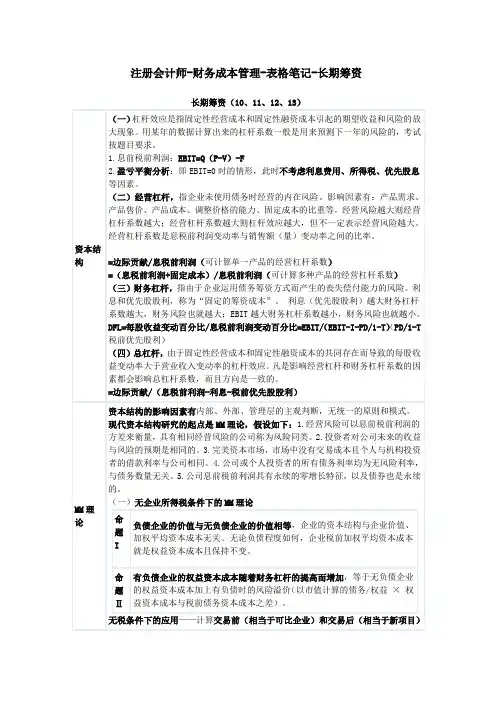 注册会计师-财务成本管理-表格笔记-长期筹资 绝对经典复习2