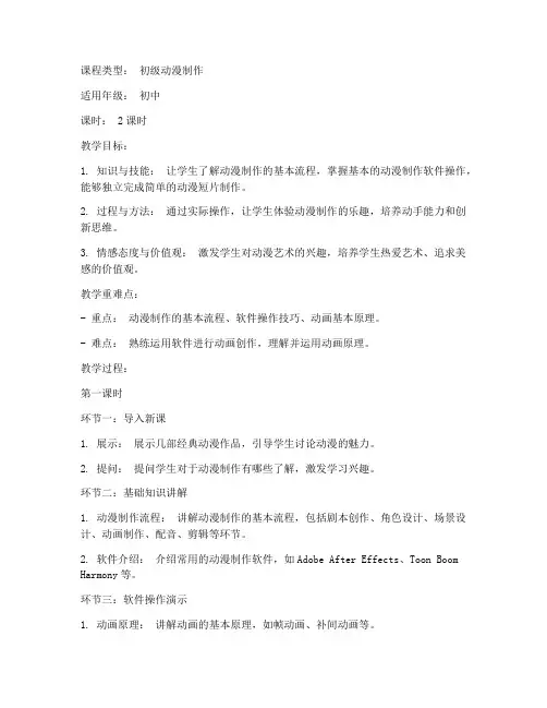 动漫制作讲课教案模板范文