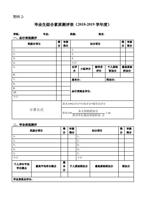 学生综合素质测评表