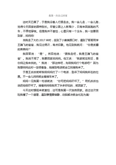 我第一次自己回家_作文400字_第一次作文_