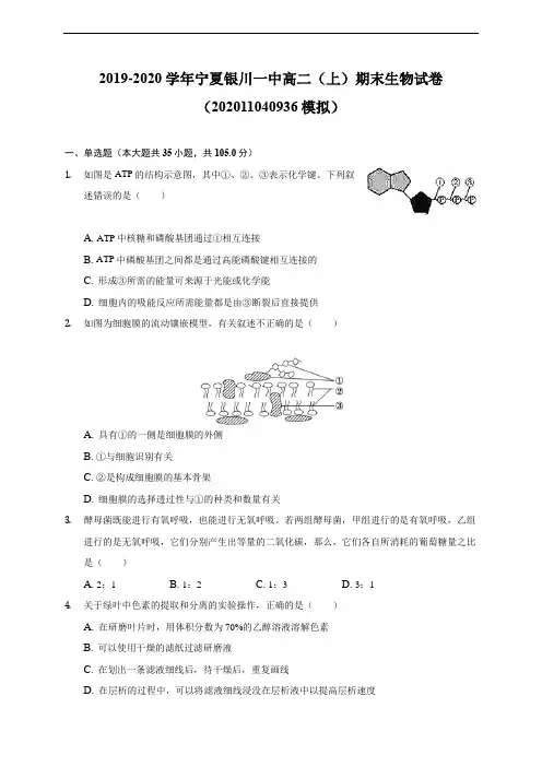 宁夏银川一中2019-2020学年高二上学期期末生物试卷 (含解析)