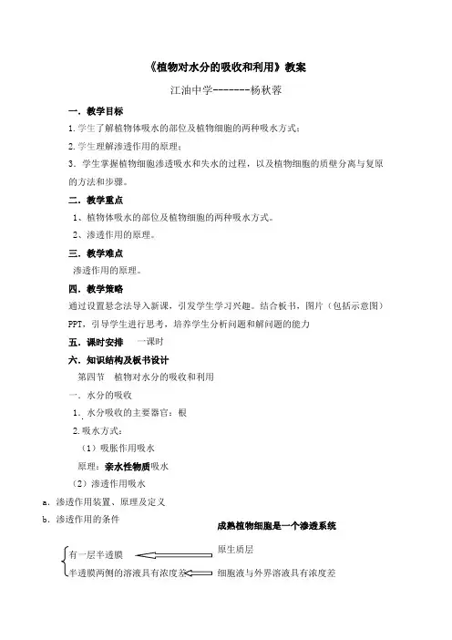 植物对水分的吸收和利用教案