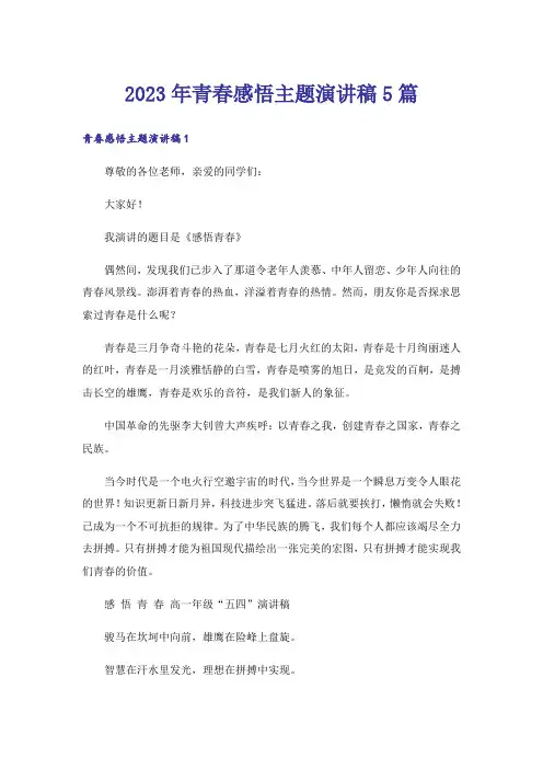 2023年青春感悟主题演讲稿5篇