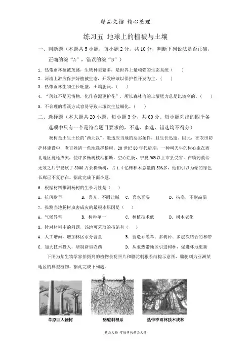 新教材人教版高中地理必修一 练习五 地球上的植被与土壤(含解析)