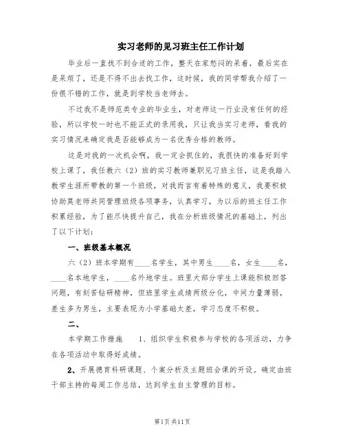 实习老师的见习班主任工作计划(3篇)