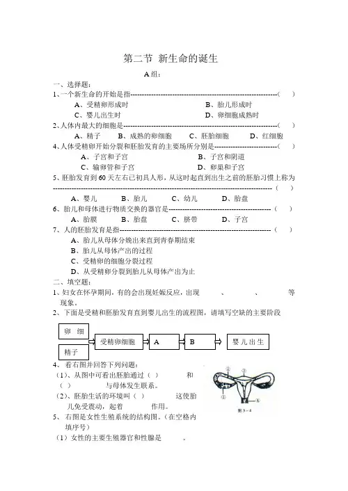 七年级科学新生命的诞生同步练习2